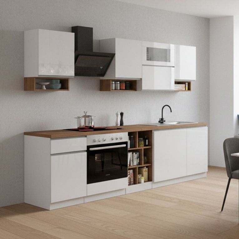 Cucina Bianco Lucido Marrone Rovere Con cassetti, Elettrodomestici non inclusi, Modulabile Made in Italy - Attiko