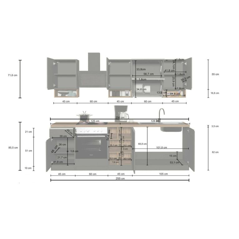 Cucina Bianco Lucido Marrone Rovere Con cassetti, Elettrodomestici non inclusi, Modulabile Made in Italy - Attiko