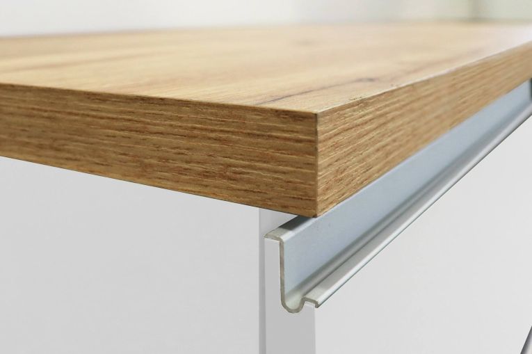 Cucina Bianco Lucido Marrone Rovere Con cassetti, Elettrodomestici non inclusi, Modulabile Made in Italy - Attiko