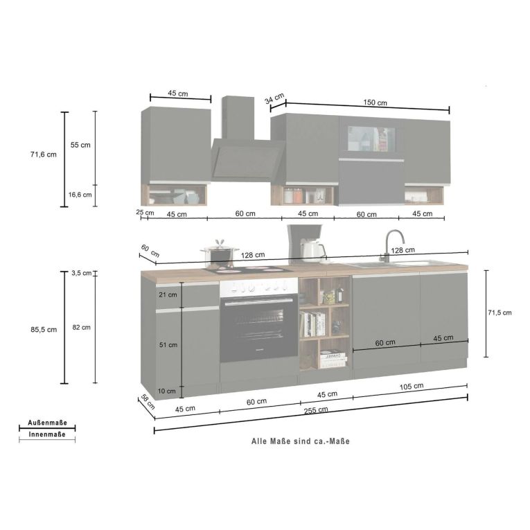 Cucina Bianco Lucido Marrone Rovere Con cassetti, Elettrodomestici non inclusi, Modulabile Made in Italy - Attiko