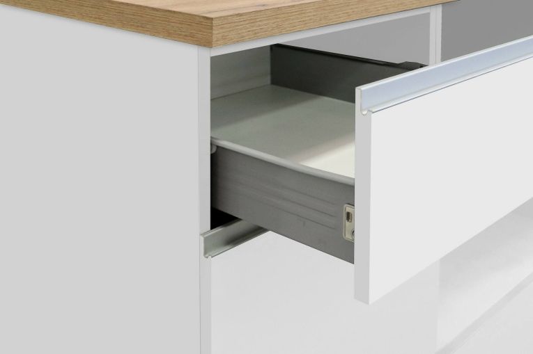 Cucina Bianco Lucido Marrone Rovere Con cassetti, Elettrodomestici non inclusi, Modulabile Made in Italy - Attimis