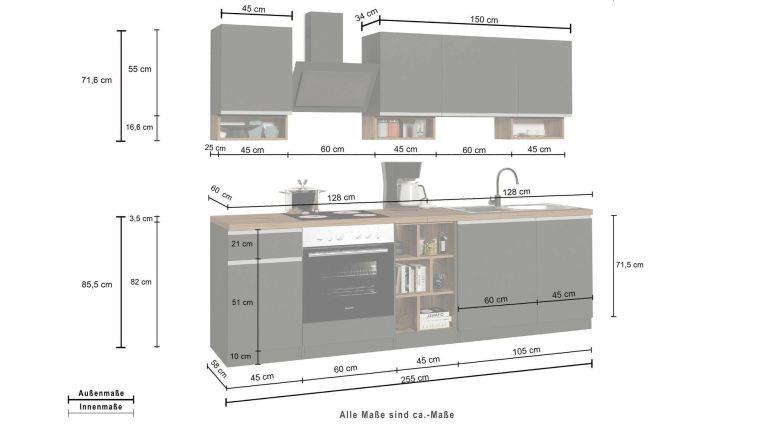Cucina Bianco Lucido Marrone Rovere Con cassetti, Elettrodomestici non inclusi, Modulabile Made in Italy - Attimis