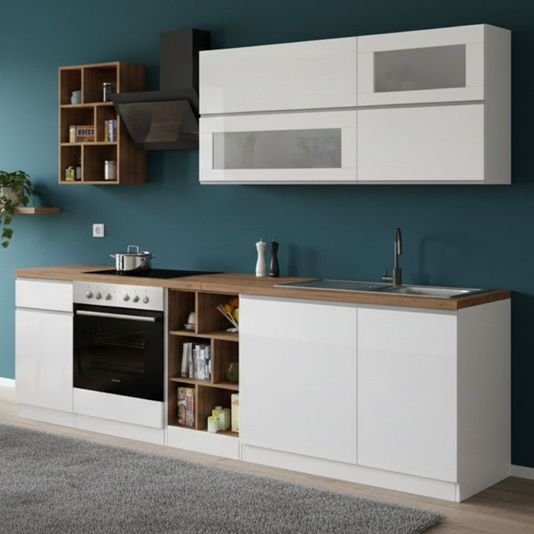 Cucina Bianco Lucido Marrone Rovere Con cassetti, Elettrodomestici non inclusi, Modulabile Made in Italy - Fonti