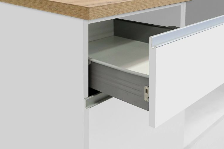 Cucina Bianco Lucido Marrone Rovere Con cassetti, Elettrodomestici non inclusi, Modulabile Made in Italy - Fonti