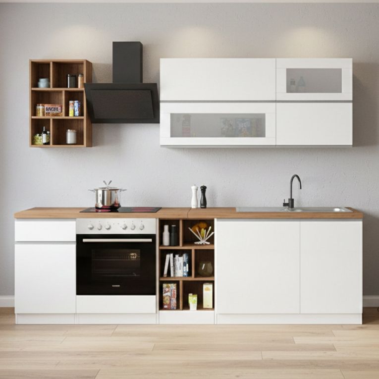 Cucina Bianco Lucido Marrone Rovere Con cassetti, Elettrodomestici non inclusi, Modulabile Made in Italy - Fonti