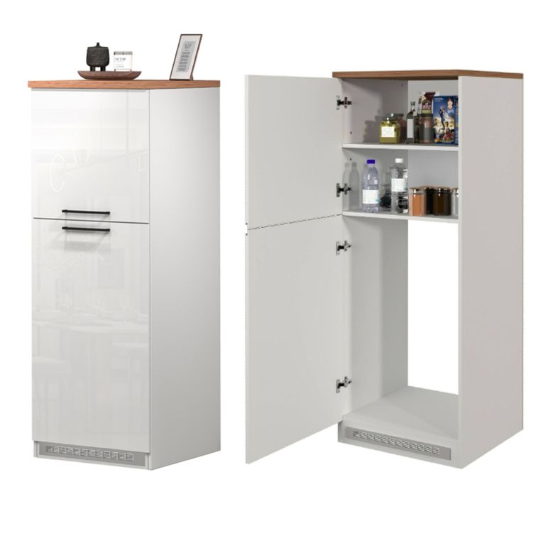 Cucina Bianco Lucido Marrone Rovere Modulabile Con cassetti, Elettrodomestici non inclusi, Made in Italy - Armend