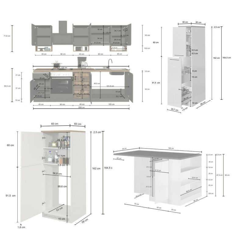 Cucina Bianco Lucido Marrone Rovere Set Con cassetti, Elettrodomestici non inclusi, Made in Italy - Armend