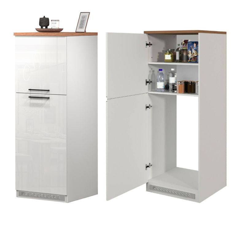 Cucina Bianco Lucido Marrone Rovere Set Con cassetti, Elettrodomestici non inclusi, Made in Italy - Armend