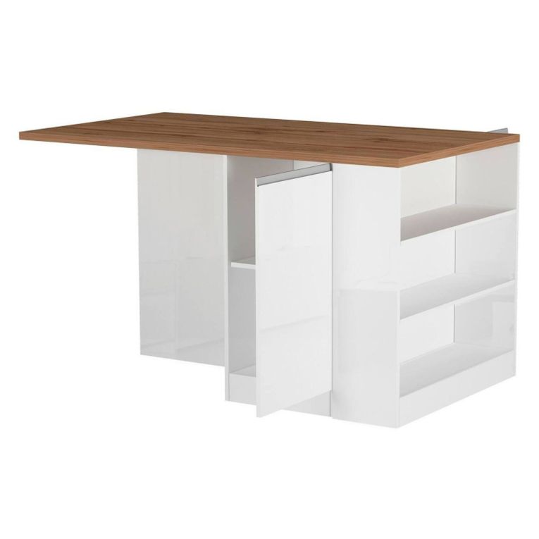 Cucina Bianco Lucido Marrone Rovere Set Con cassetti, Elettrodomestici non inclusi, Made in Italy - Armend