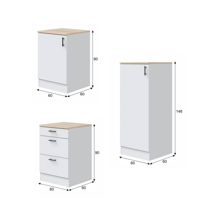 Cucina Bianco Marrone Rovere 3 Ripiani 3 Cassetti, Apertura Battente, Scorrevole - Zafrena
