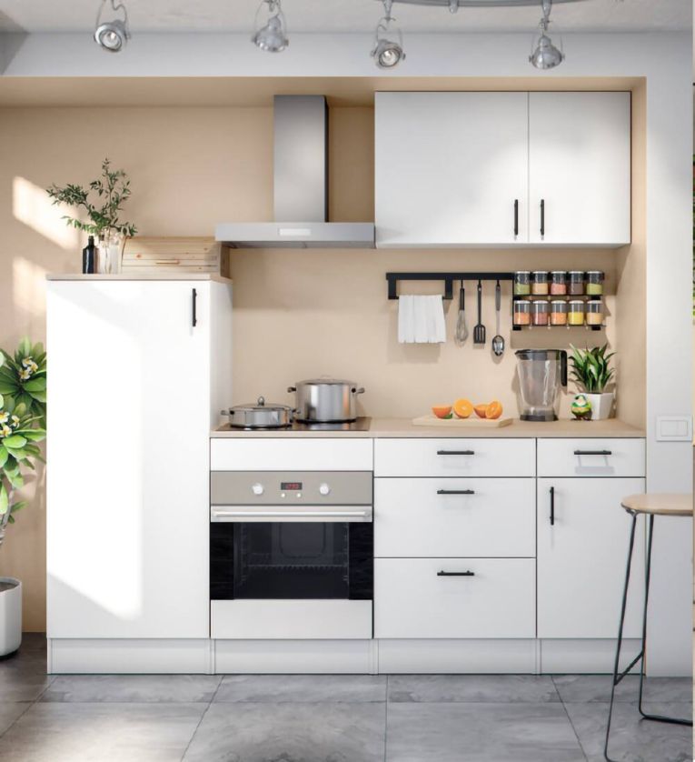 Cucina Bianco Marrone Rovere 4 Cassetti 5 Ripiani, Apertura Battente, Scorrevole - Althenis