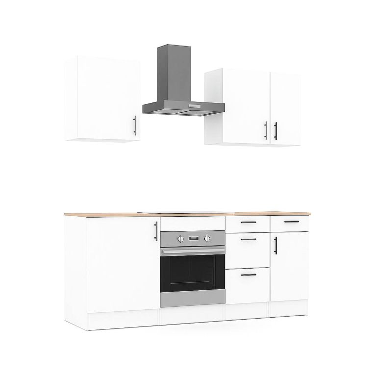 Cucina Bianco Marrone Rovere 4 Cassetti 5 Ripiani, Apertura Battente, Scorrevole - Moriantha