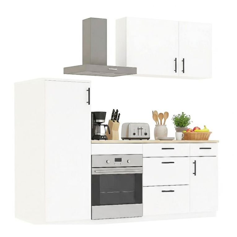 Cucina Bianco Marrone Rovere Con cassetti, Elettrodomestici non inclusi, Apertura Battente, Scorrevole - Althenis