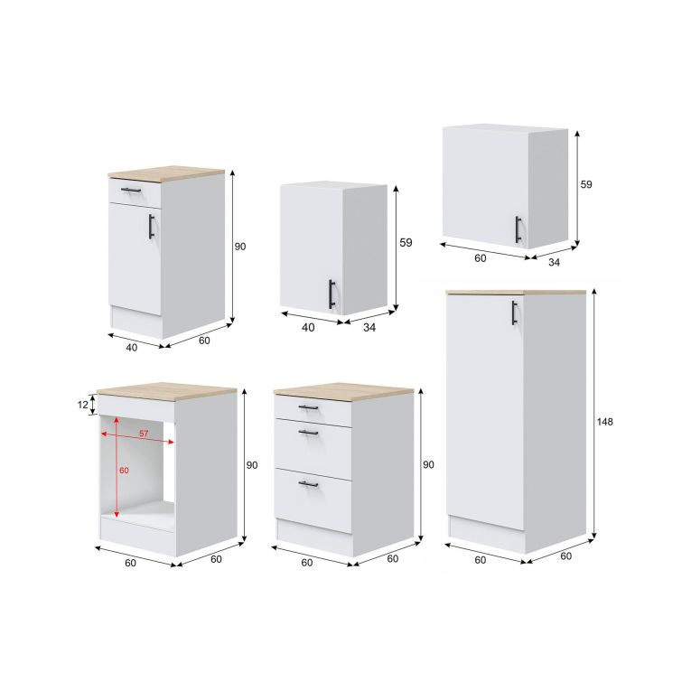 Cucina Bianco Marrone Rovere Con cassetti, Elettrodomestici non inclusi, Apertura Battente, Scorrevole - Althenis