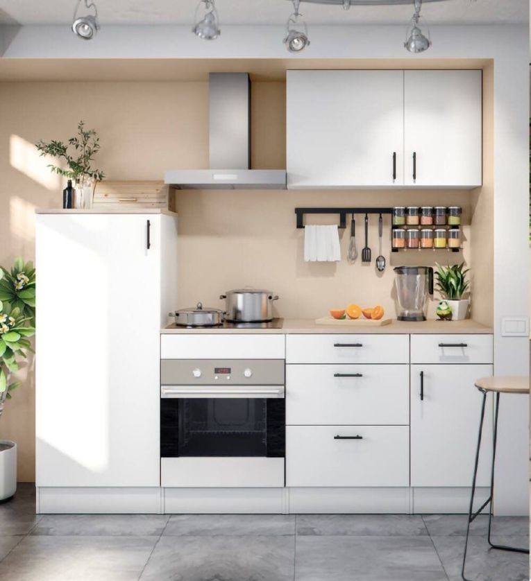 Cucina Bianco Marrone Rovere Con cassetti, Elettrodomestici non inclusi, Apertura Battente, Scorrevole - Althenis