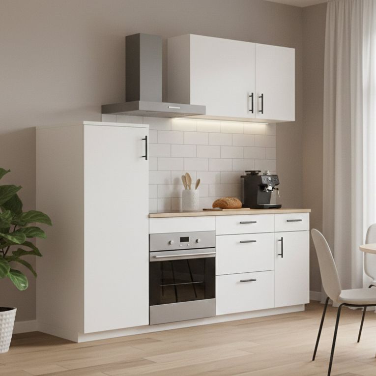 Cucina Bianco Marrone Rovere Con cassetti, Elettrodomestici non inclusi, Apertura Battente, Scorrevole - Althenis