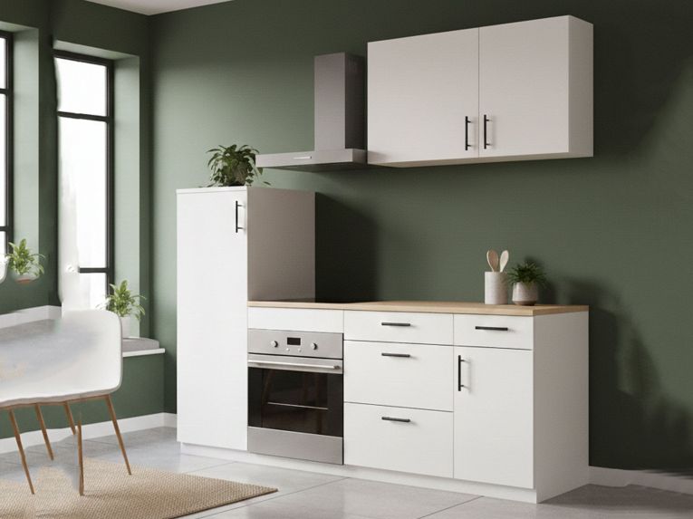 Cucina Bianco Marrone Rovere Con cassetti, Elettrodomestici non inclusi, Apertura Battente, Scorrevole - Althenis