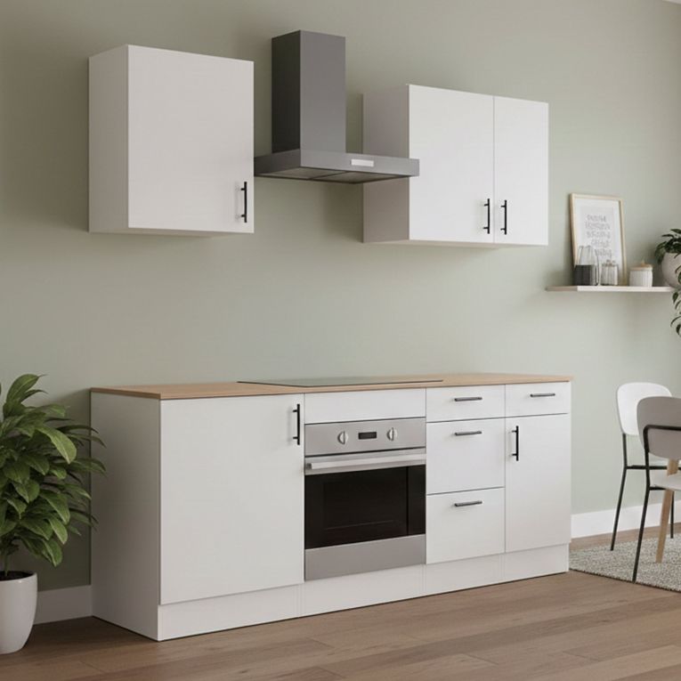 Cucina Bianco Marrone Rovere Con cassetti, Elettrodomestici non inclusi, Apertura Battente, Scorrevole - Moriantha