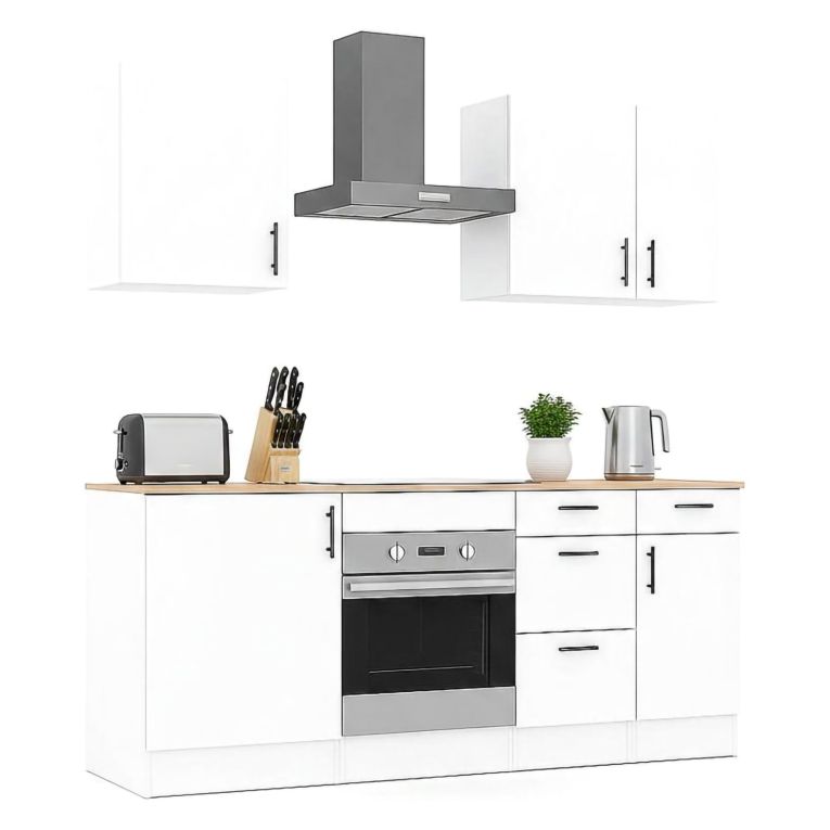 Cucina Bianco Marrone Rovere Con cassetti, Elettrodomestici non inclusi, Apertura Battente, Scorrevole - Moriantha