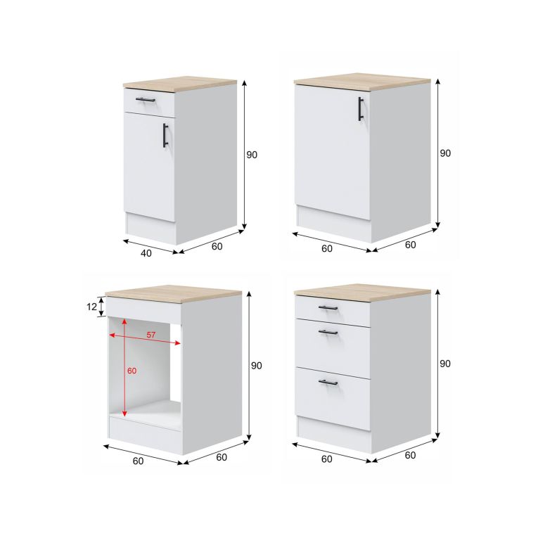 Cucina Bianco Marrone Rovere Con cassetti, Elettrodomestici non inclusi, Apertura Battente, Scorrevole - Moriantha