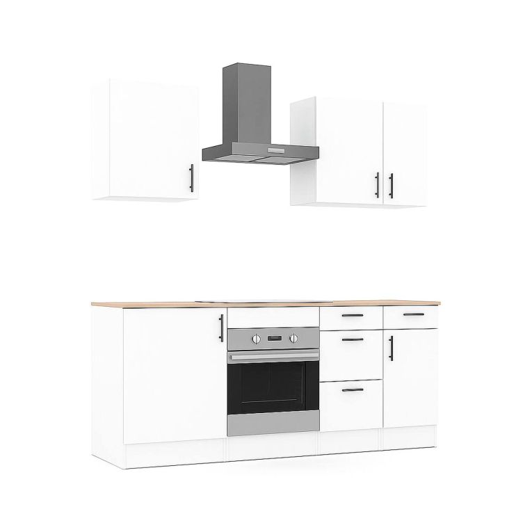 Cucina Bianco Marrone Rovere Con cassetti, Elettrodomestici non inclusi, Apertura Battente, Scorrevole - Moriantha