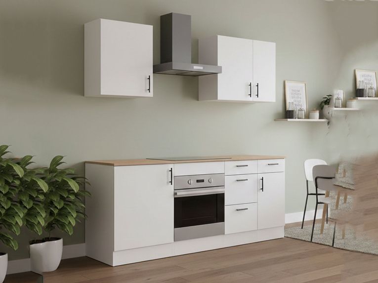 Cucina Bianco Marrone Rovere Con cassetti, Elettrodomestici non inclusi, Apertura Battente, Scorrevole - Moriantha