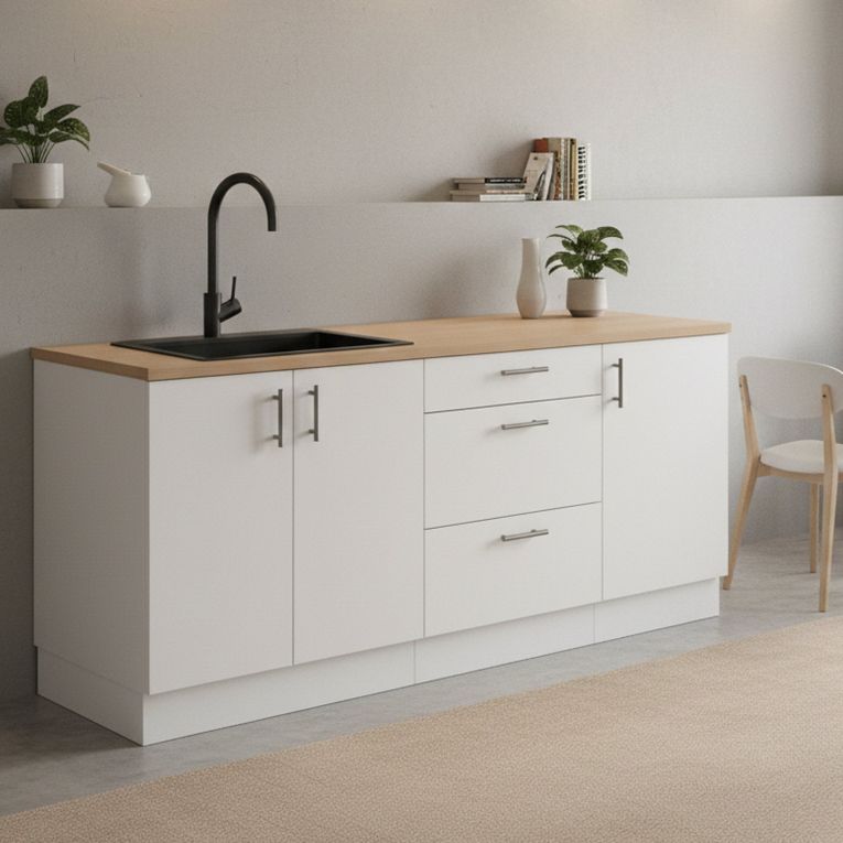 Cucina Bianco Marrone Rovere Con cassetti, Elettrodomestici non inclusi, Apertura Battente, Scorrevole - Orlaya