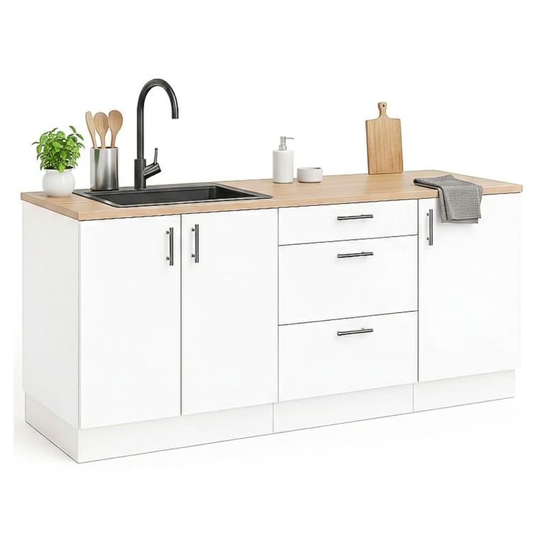 Cucina Bianco Marrone Rovere Con cassetti, Elettrodomestici non inclusi, Apertura Battente, Scorrevole - Orlaya