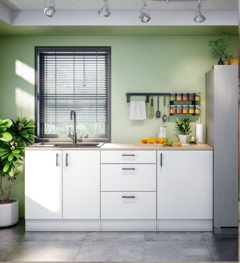 Cucina Bianco Marrone Rovere Con cassetti, Elettrodomestici non inclusi, Apertura Battente, Scorrevole - Orlaya