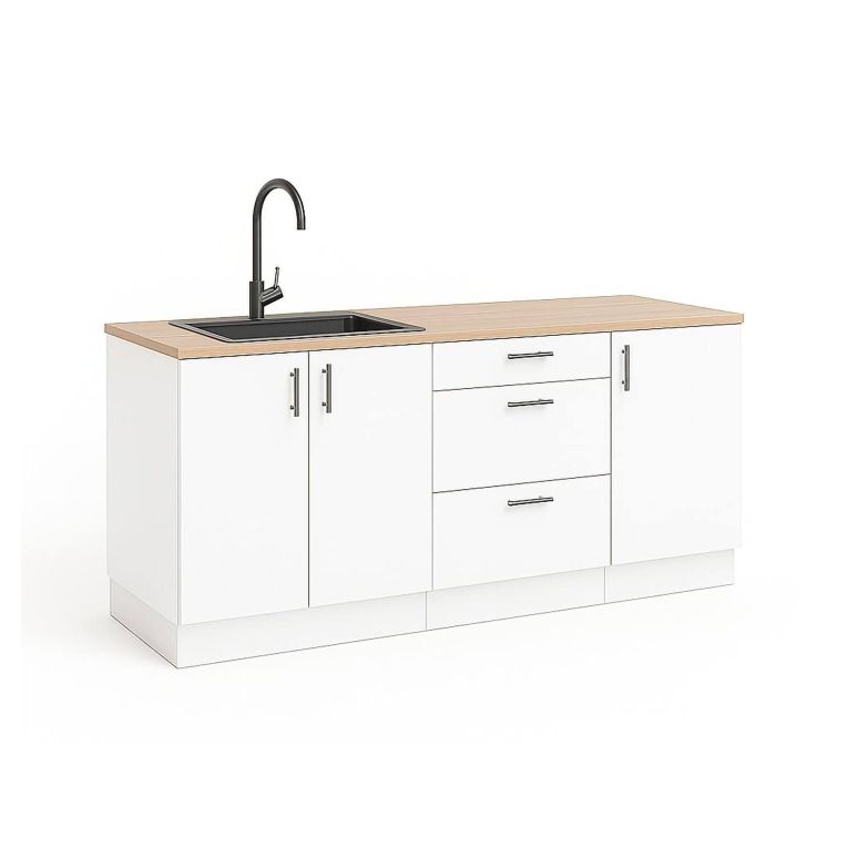 Cucina Bianco Marrone Rovere Con cassetti, Elettrodomestici non inclusi, Apertura Battente, Scorrevole - Orlaya