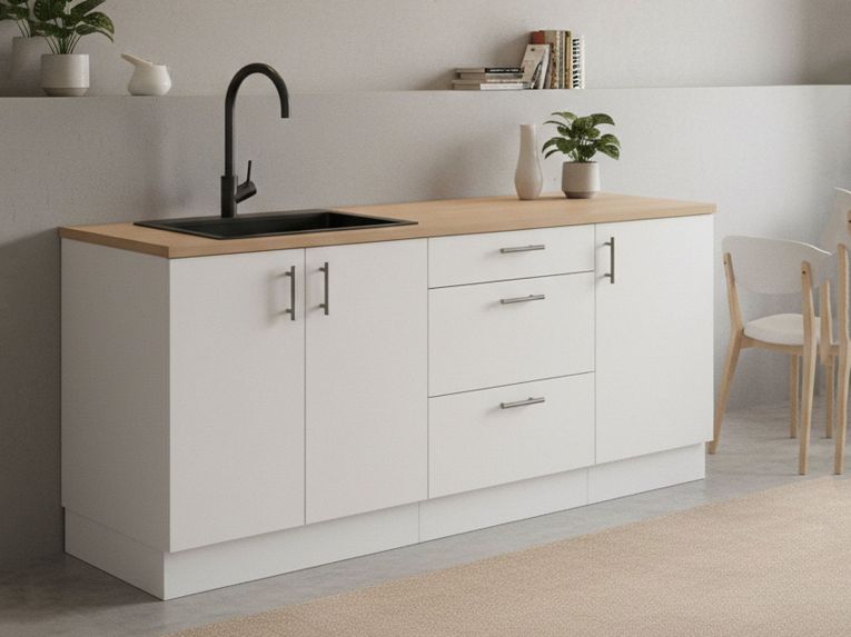 Cucina Bianco Marrone Rovere Con cassetti, Elettrodomestici non inclusi, Apertura Battente, Scorrevole - Orlaya