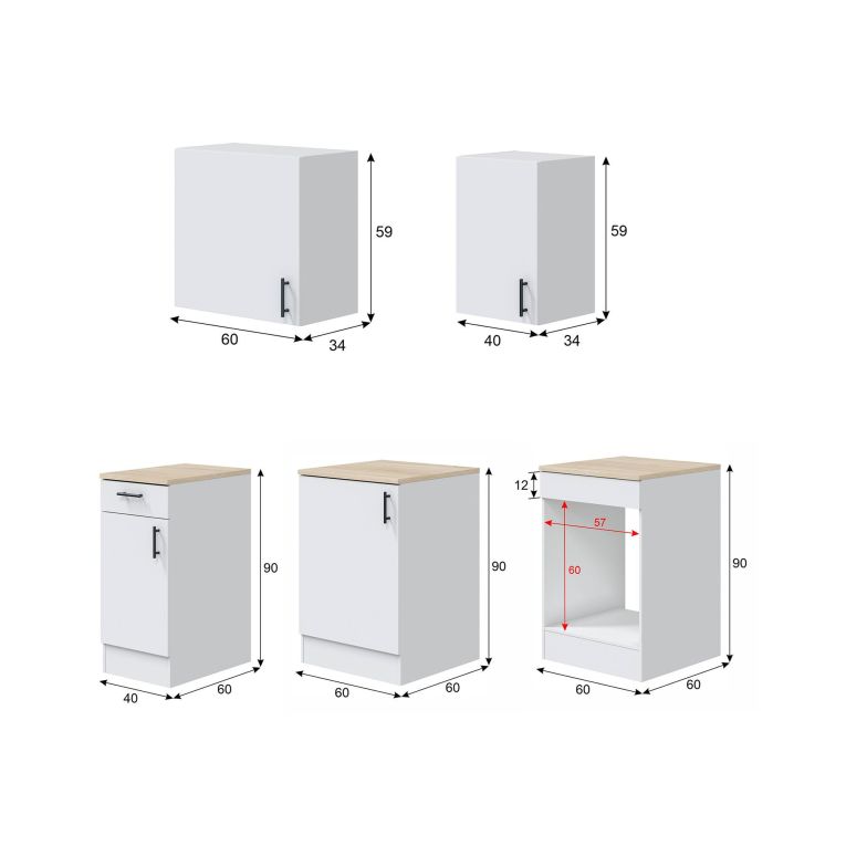 Cucina Bianco Marrone Rovere Con cassetti, Elettrodomestici non inclusi, Apertura Battente, Scorrevole - Thymira
