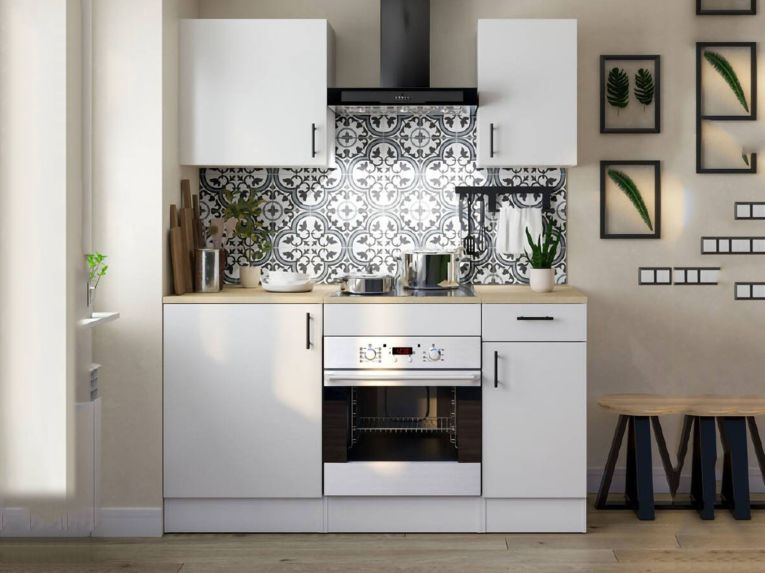 Cucina Bianco Marrone Rovere Con cassetti, Elettrodomestici non inclusi, Apertura Battente, Scorrevole - Thymira
