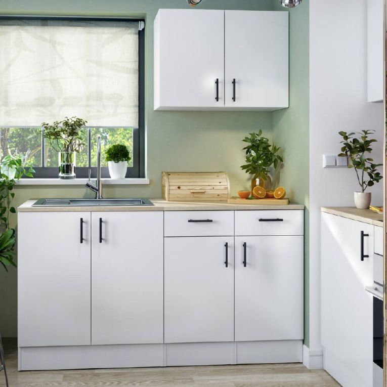 Cucina Bianco Marrone Rovere Con cassetti, Elettrodomestici non inclusi, Apertura Battente, Scorrevole - Velvenia