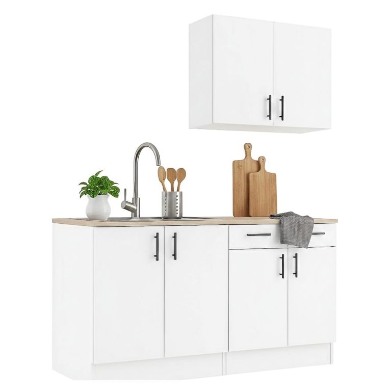 Cucina Bianco Marrone Rovere Con cassetti, Elettrodomestici non inclusi, Apertura Battente, Scorrevole - Velvenia