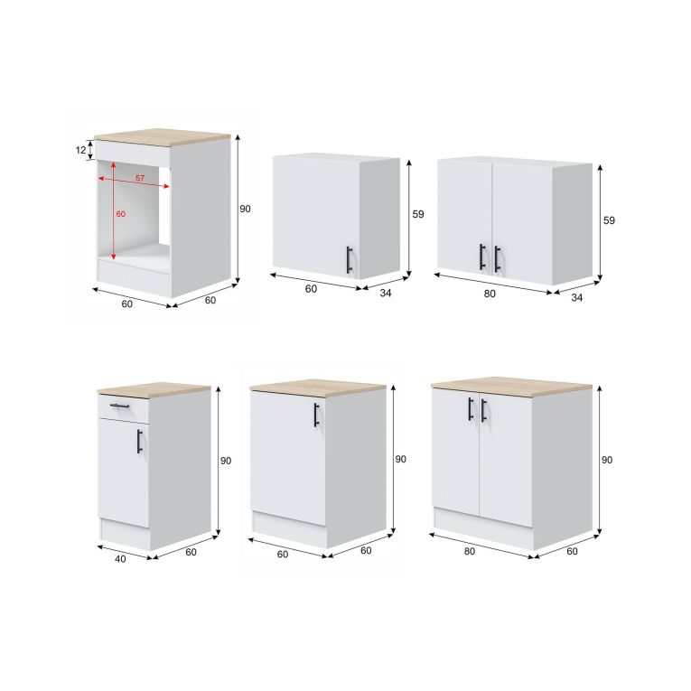 Cucina Bianco Marrone Rovere Con cassetti, Elettrodomestici non inclusi, Apertura Battente, Scorrevole - Velvenia