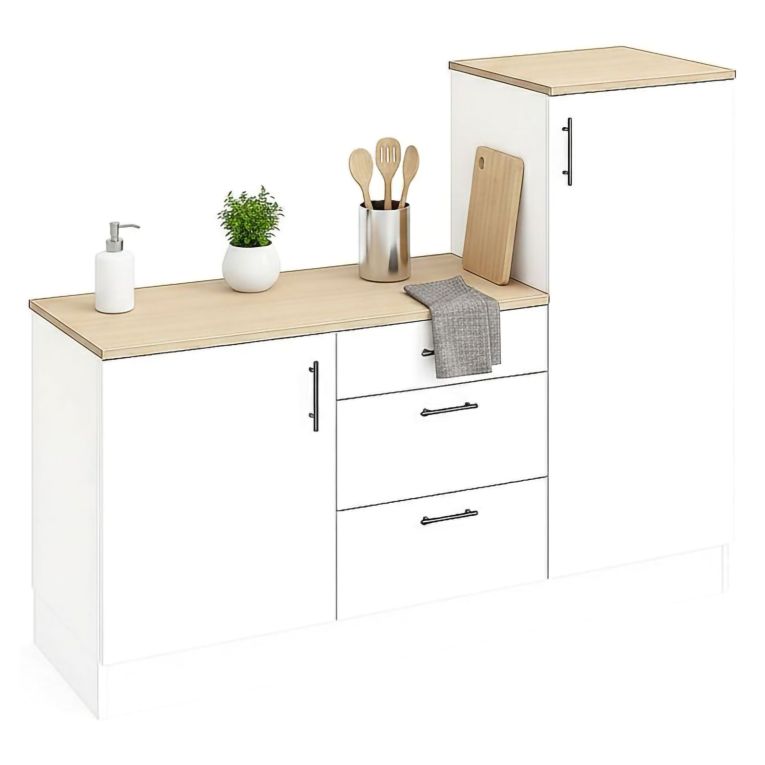 Cucina Bianco Marrone Rovere Con cassetti, Elettrodomestici non inclusi, Apertura Battente, Scorrevole - Zafrena
