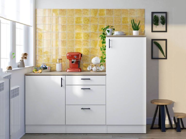 Cucina Bianco Marrone Rovere Con cassetti, Elettrodomestici non inclusi, Apertura Battente, Scorrevole - Zafrena