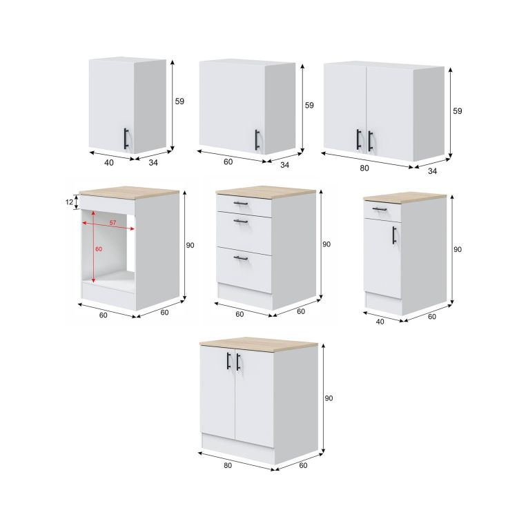 Cucina Bianco Marrone Rovere Con cassetti, Elettrodomestici non inclusi - Silphora