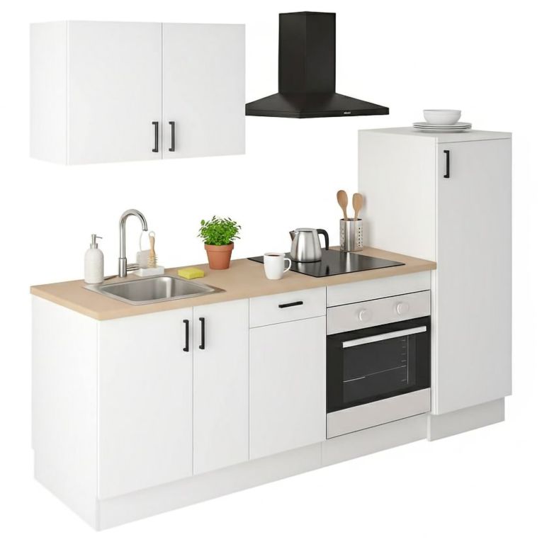 Cucina Bianco Marrone Rovere Con cassetti, Elettrodomestici non inclusi - Telinea