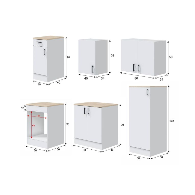Cucina Bianco Marrone Rovere Con cassetti, Elettrodomestici non inclusi - Telinea