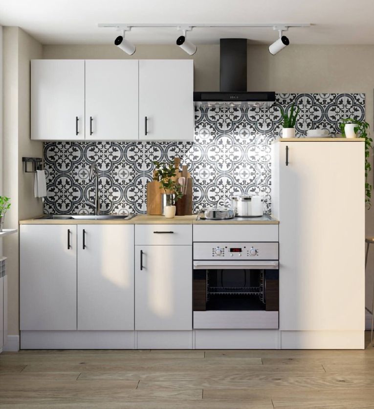 Cucina Bianco Marrone Rovere Con cassetti, Elettrodomestici non inclusi - Telinea