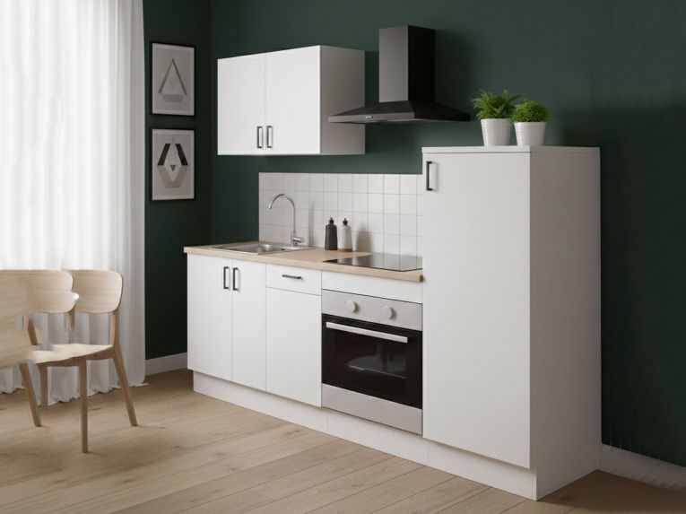 Cucina Bianco Marrone Rovere Con cassetti, Elettrodomestici non inclusi - Telinea
