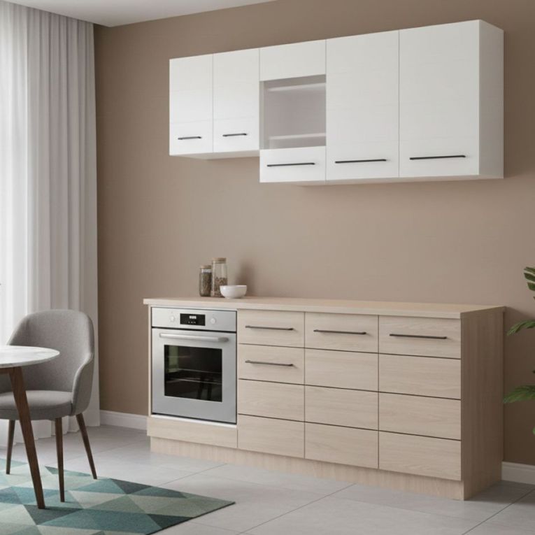 Cucina Bianco Marrone Rovere Con cassetto e Ante, Elettrodomestici non inclusi - Colombo