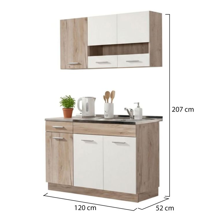 Cucina Bianco Marrone Rovere Con cassetto, Elettrodomestici non inclusi, 6 Ante - Lanzo