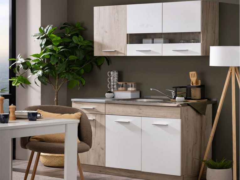 Cucina Bianco Marrone Rovere Con cassetto, Elettrodomestici non inclusi, 6 Ante - Lanzo