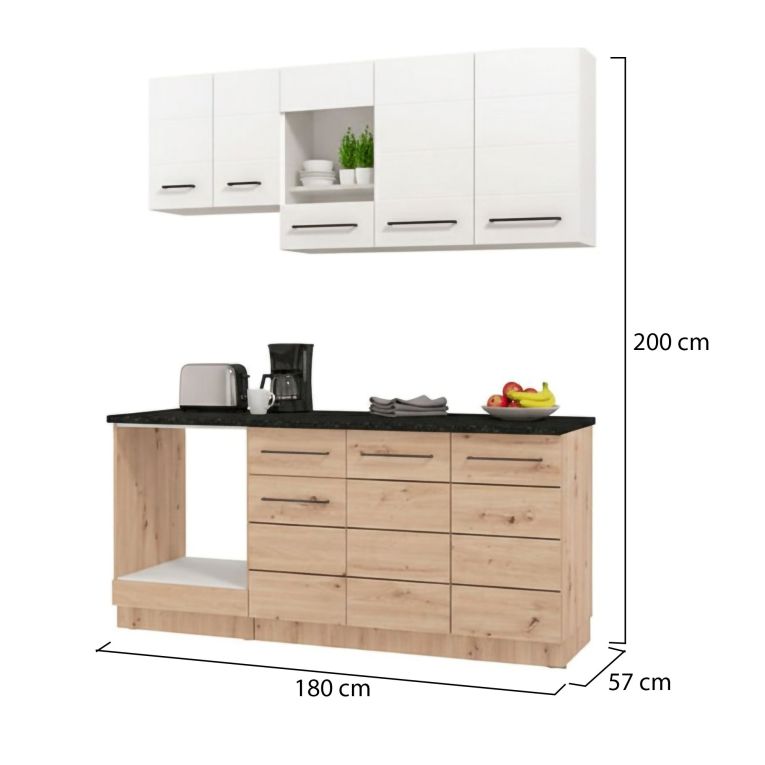 Cucina Bianco Marrone Rovere Con cassetto, Elettrodomestici non inclusi, 8 Ante - Colombo