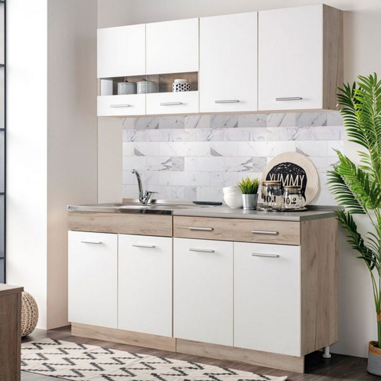 Cucina Bianco Marrone Rovere Con cassetto, Elettrodomestici non inclusi, 8 Ante - Solarolo
