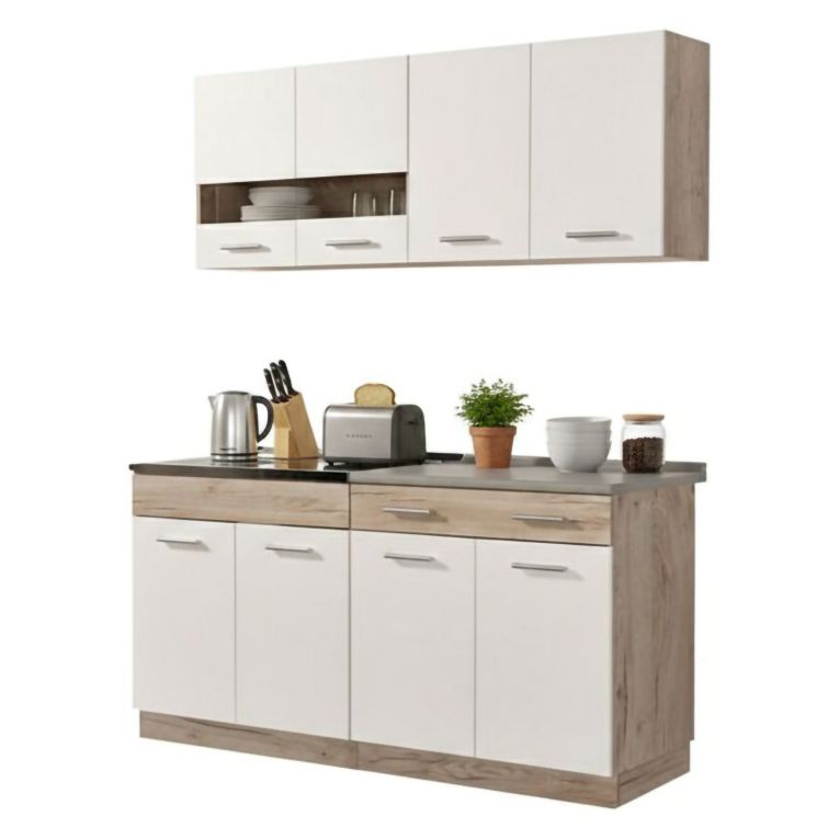 Cucina Bianco Marrone Rovere Con cassetto, Elettrodomestici non inclusi, 8 Ante - Solarolo