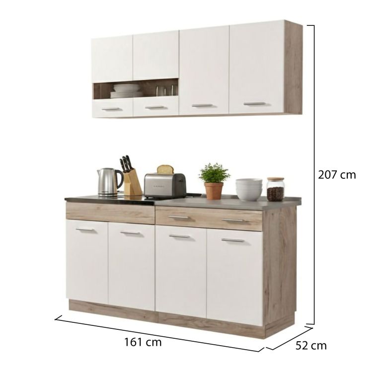 Cucina Bianco Marrone Rovere Con cassetto, Elettrodomestici non inclusi, 8 Ante - Solarolo